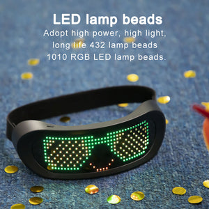 App Control Bluetooth Led Party Glasses Resizable Multi-lingual USB Charge Flashing Luminous Party Christmas Concert Sunglasses